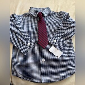 NAUTICA 2-Pc Shirt with Red Striped Tie Size 12 months